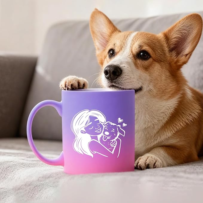 G MUGS Dog Lover Hug Ceramic Coffee Mug - 13oz Tea Mug with Girl & Dog Hug Design, Gift for Dog Owners Women Red And Yellow Mug
