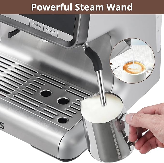 Semi-Automatic Espresso Machine, 20 Bar Professional Coffee Maker with Grinder, 1450W Fast Heating, 30 Grind Settings, Milk Frother Steam Wand, 2.8L Water Tank, Home & Kitchen Espresso Machines, Gray