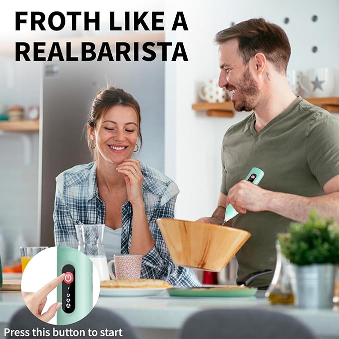 3-Speed Rechargeable Milk Frother for Coffee, Baking & Eggs - USB Fast Charging, Portable Frother Wand for Perfect Foam Every Time! (Light green, 3-Speed & USB Rechargeable)