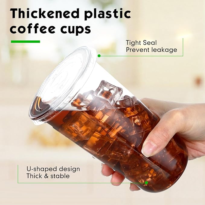 100 Set 20 oz Clear Plastic Cups with Lids and Straws, Disposable Iced Coffee PET Cups for Drinking Cold Beverage Juice Parfait Smoothie Milkshake Coffee Shops Party Supplies