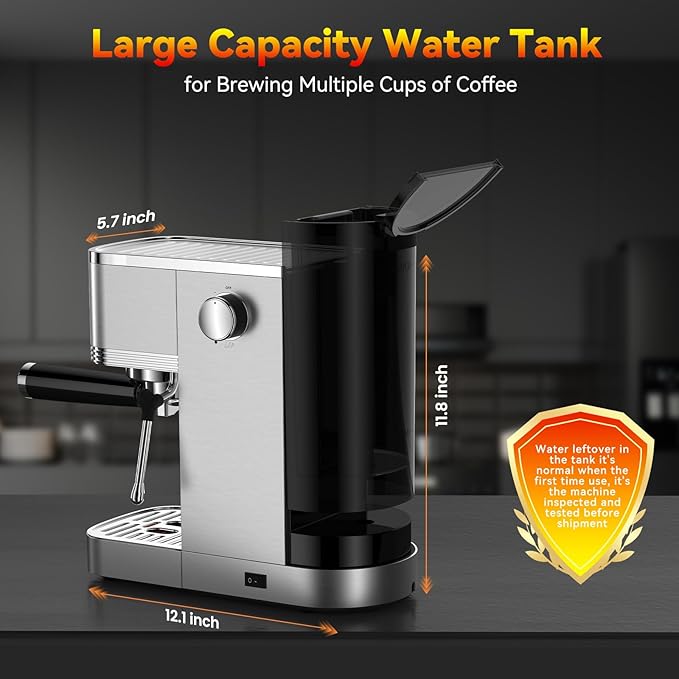 Espresso Machine 20 Bar, Stainless Steel Espresso Maker with Steam Milk Frother,Expresso Machine for Home Temperature Control and LED Display, Coffee Machine for Cappuccino, Latte, Americano