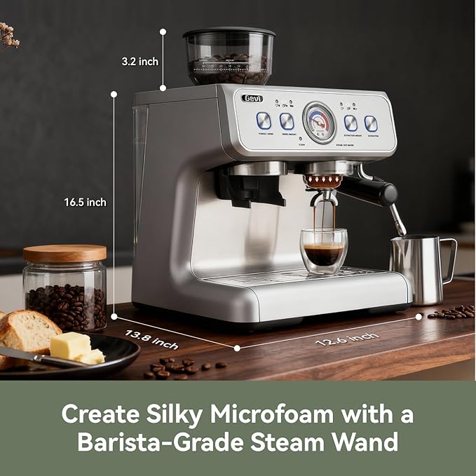 Gevi Dual Boiler Espresso Machine with Built-in Grinder & Barista Steam Wand | 58mm Commercial Portafilter, 31 Grind Settings, Stainless Steel | For Home Barista Use