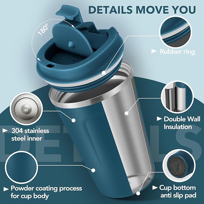 Volhoply 12 oz Double Wall Insulated Vacuum Travel Coffee Mug with Flip Lid Bulk 8 Pack,Reusable Stainless Steel Leak Proof Coffee Cup,Portable Thermal Tumblers for Hot & Cold Drinks(Assorted,8 Set)