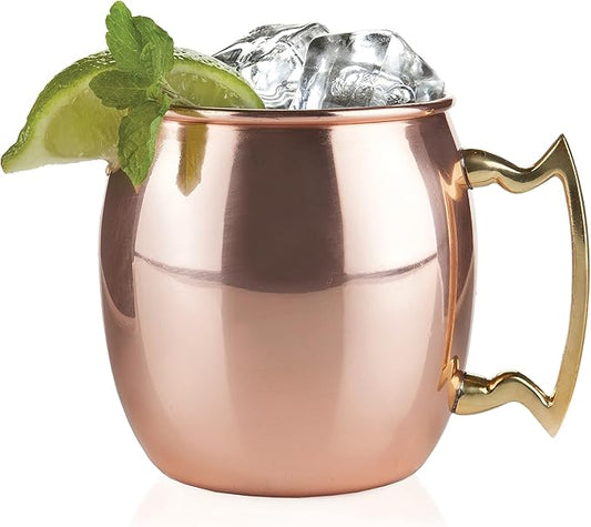 Twine Moscow Mule Mug for Mint Juleps, Tiki Cocktails, Solid Copper with Nickel Plating and Brass Handle, Copper Cups for Moscow Mules, 16 Oz, Set of 1