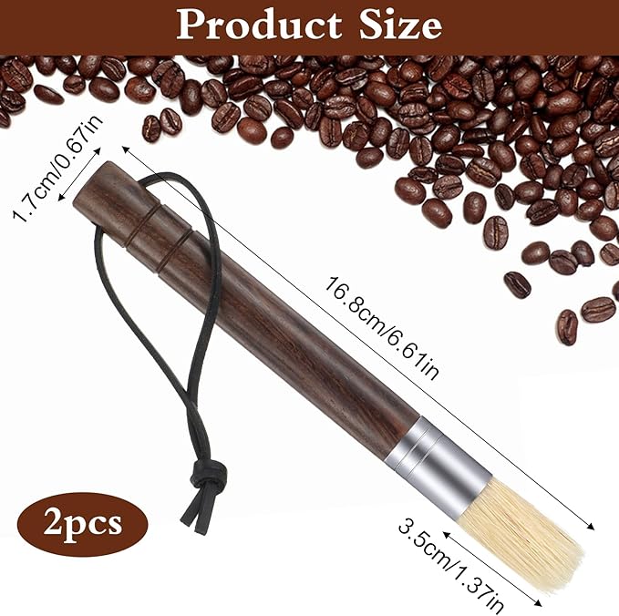 2 Pack Coffee Grinder Cleaning Brush, Espresso Machine Cleaning Brush with Wood Handle, Barista Tools Coffee Grinder Cleaner Bar Accessories with PU Hanging Loop