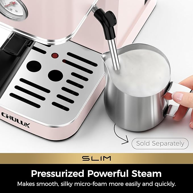 CHULUX Slim 2026 Upgrade Espresso Machine with Milk Frother Steam Wand, 20 Bar Professional Italian Pump Espresso Coffee Machine for Home Cappuccino & Latte Maker, Stainless Steel, Pink