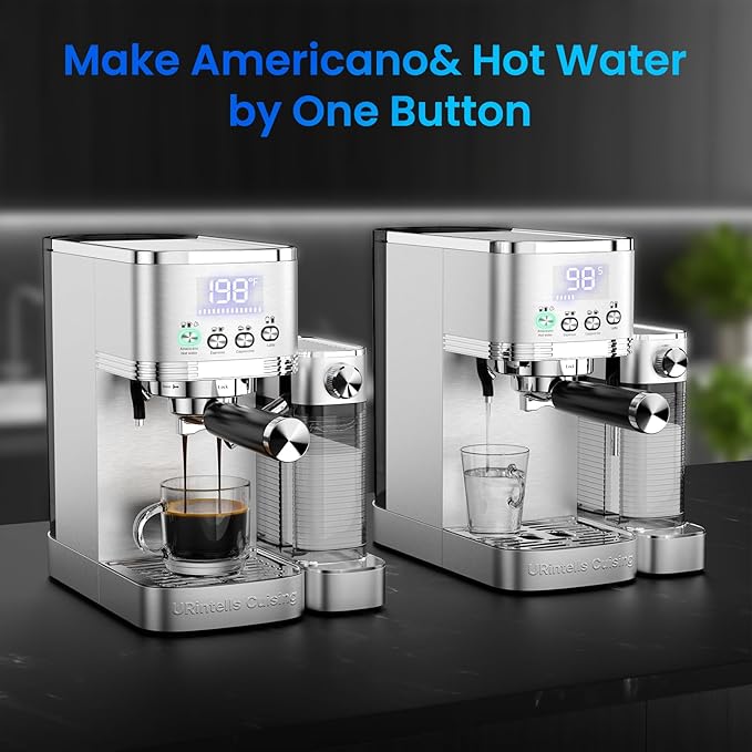 Espresso Machine 20 Bar Temperature Time LED Display Espresso Maker with Stepless Adjustable Automatic Milk Frother for Cappuccino Latte Americano Stainless Steel Coffee Machine with ESE Pod Filter