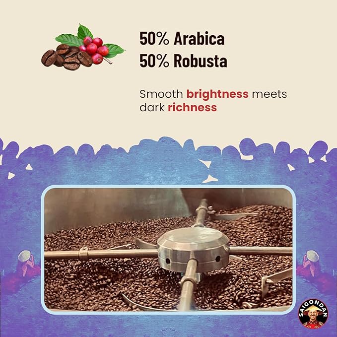 Vietnamese Coffee Beans – Saigondan Celebration Italian Style Espresso Roast Whole Bean – 50% Arabica 50% Robusta – Premium Single Origin, Direct Trade Vietnamese Coffee – 12 oz