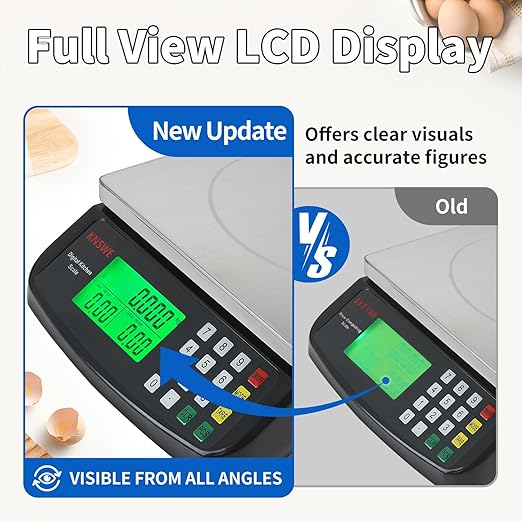 KNSWE Large Kitchen Scale Black 40KG/88LB Commercial Food Scales Digital Weight for Cooking Meat Baking Bread Price Computing 304 Stainless Steel with Parts Counting Deli Stores Tare Function