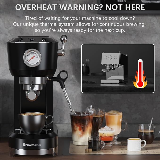 Espresso Machine with Powerful Steam Milk Frother, 20 Bar Coffee Machine for Latte, Cappuccino, Compact Espresso Maker for Home, Fast Heating, 42oz Removable Water Tank, Black