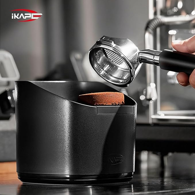 IKAPE Espresso Kit 3 IN 1, Espresso Knock Box, Cleaning Towel & Brush for Barista-Grade Maintenance - Black Espresso Machine Coffee Puck Disposal Box