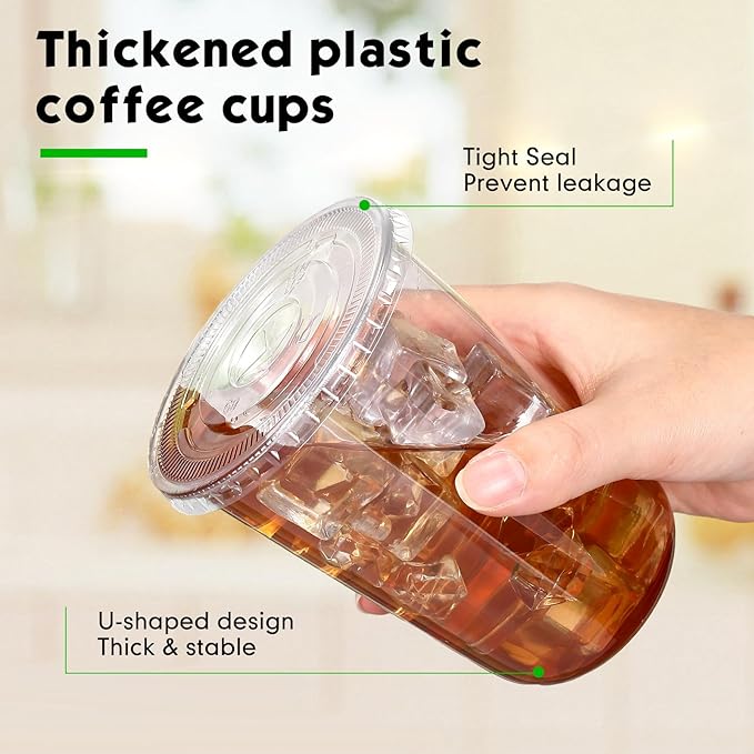 100 Set 16 oz Clear Plastic Cups with Lids and Straws, Disposable Iced Coffee PET Cups for Drinking Cold Beverage Juice Parfait Smoothie Milkshake Coffee Shops Party Supplies