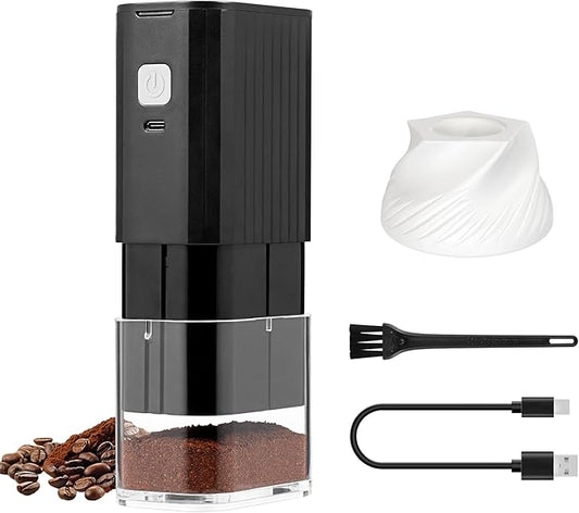 VEVOK CHEF Portable Mini Electric Coffee Grinder,Adjustable Conical Burr Coffee Bean Mill,One-Button Grinder with USB Rechargeable,Auto‑Stop for Espresso to French Press,for Outdoor Use(Black)