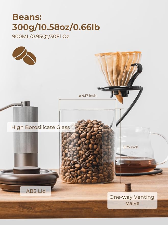 Glass Coffee Container - 900ml x 2 Pop Top Coffee Storage Airtight Canister, Large Ground Coffee Containers Coffee Jars with Lids