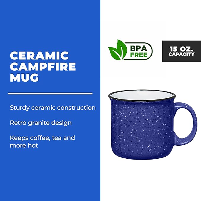 Gifts by Design Set of 16 Ceramic Campfire Mugs – 15 Oz, Cobalt Blue – Coffee & Tea Cups for Home, Work, Travel, Camping – Customizable, Great for DIY, Events, Companies