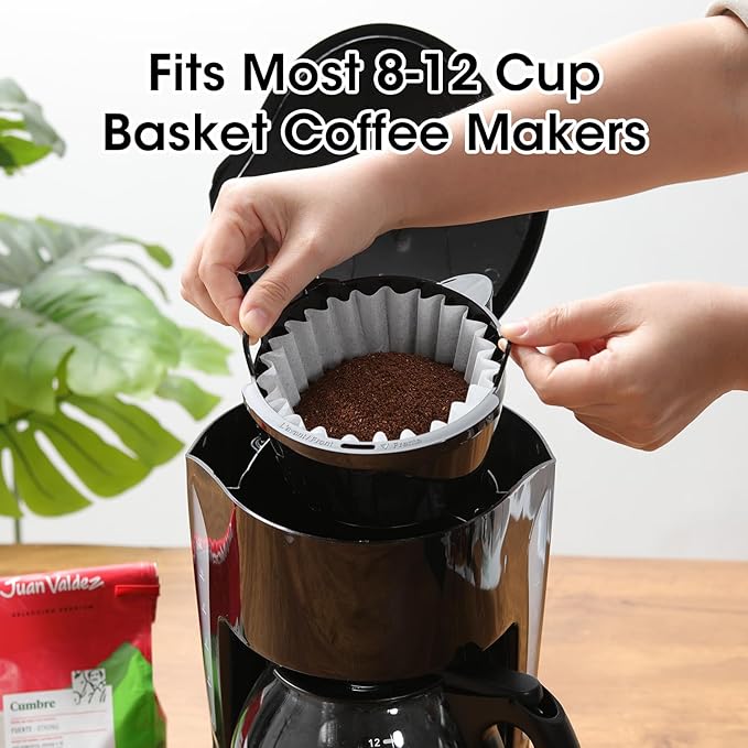 Basket Coffee Filters 8-12 Cup, 100 Count Flat Bottom Paper Filters for Drip Coffee Makers, Compatible with Mr. Coffee, BLACK+DECKER, Cuisinart, White - Package May Vary