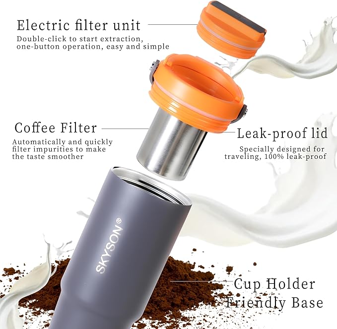 Fast Extraction Mini Electric Espresso Coffee Maker - Portable Filter Coffee Brewer for Travel,Insulated Stainless Steel Tumbler,20 oz Reusable Iced Coffee Cup Machine,Hot Coffee Mug with Lid (Red)