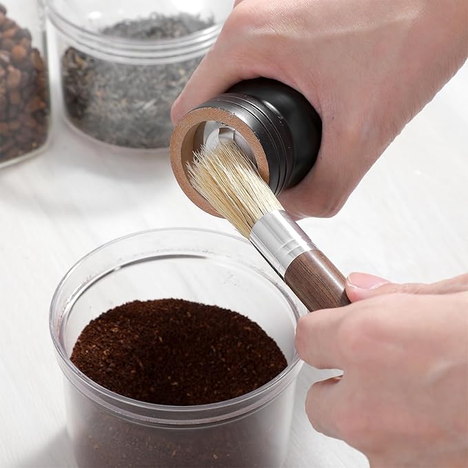 Coffee Cleaning Brush Set - Natural Bristle & Wood Handle, Professional Espresso Grinder Cleaning Tools with Dual-Head Brush