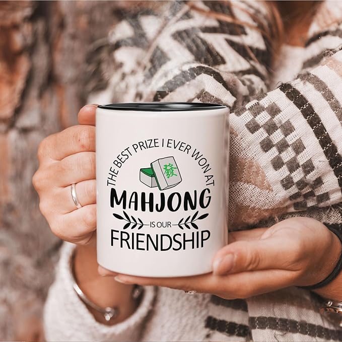 Mahjong Gifts 11 Oz Stoneware Porcelain Coffee Mug - Mahjong Themed, 11 Ounces, Cylindrical, Novelty, Reusable, Kitchen, Home, Drinking Coffee, Drinking Water, Steeping Tea