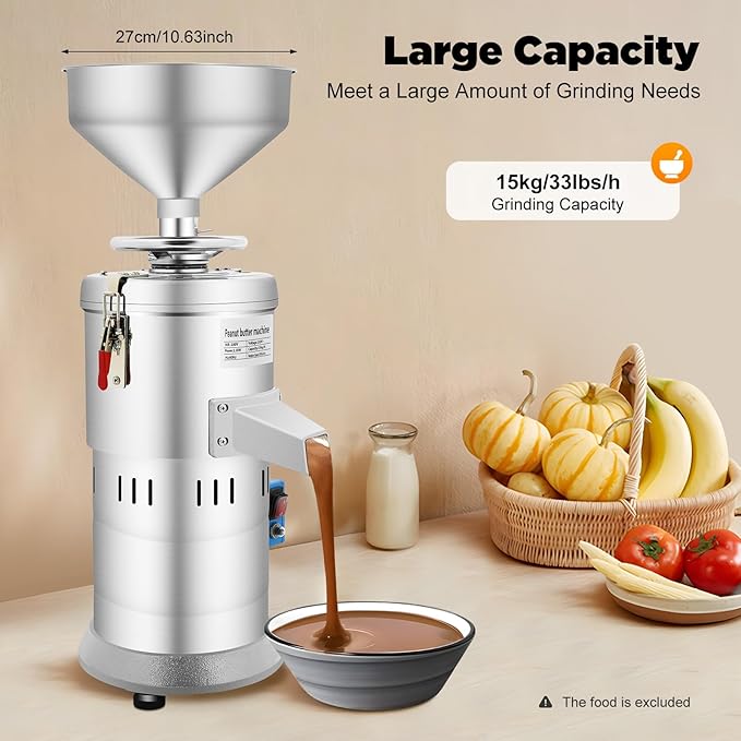110V Peanut Butter Maker Machine 1100W Household/Commercial Electric Grain Grinder, Sesame Sauce Grinder Low Noise High-Speed Grinding for Dry Ingredients like Herbs Spices Coffee Corn Beans