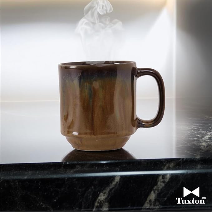 Tuxton China GAJ-150 Yukon Mug, 12 oz., 3-3/8" Diameter x 3-3/4"H, with Handle, Stackable, Microwave and Dishwasher Safe, Oven Proof, Fully Vitrified, Ceramic, TuxTrendz, Artisan, Pack of 24
