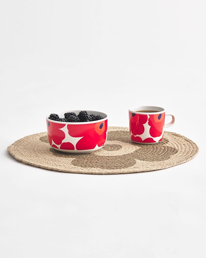 MARIMEKKO Oiva Unikko Stoneware Mug (Red) — Refine Your Kitchen Décor with Our Iconic Stoneware — Stylish Porcelain Coffee Mug for Morning Brews and Cozy Evenings (7oz)