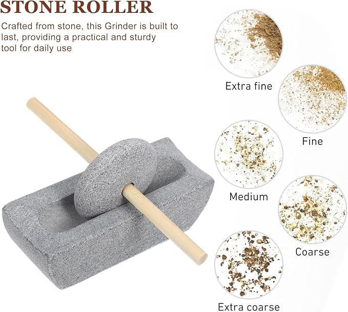 LOGOFUN Traditional Chinese Stone Mill Hand Crank Manual Grinder Accessories for Matcha Tea Spices Home Kitchen Supplies - 12cm