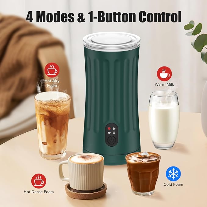 Ovetedot Milk Frother, Upgraded 4-in-1 Milk Frother and Steamer, Hot and Cold Foam Maker and Milk Warmer with Temperature Control & Auto Shut-Off, Frother for Coffee, Latte, Cappuccino, Matcha(Green)