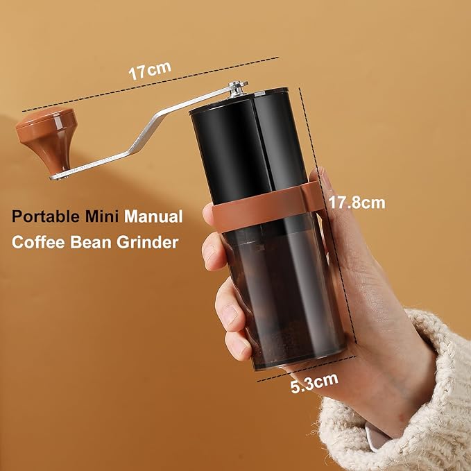 Manual Coffee Grinder - Ceramic Burr, Adjustable Coarse to Fine, 30g Beans & 60ml Powder, Stainless Steel Detachable Handle for Espresso, French Press, Camping