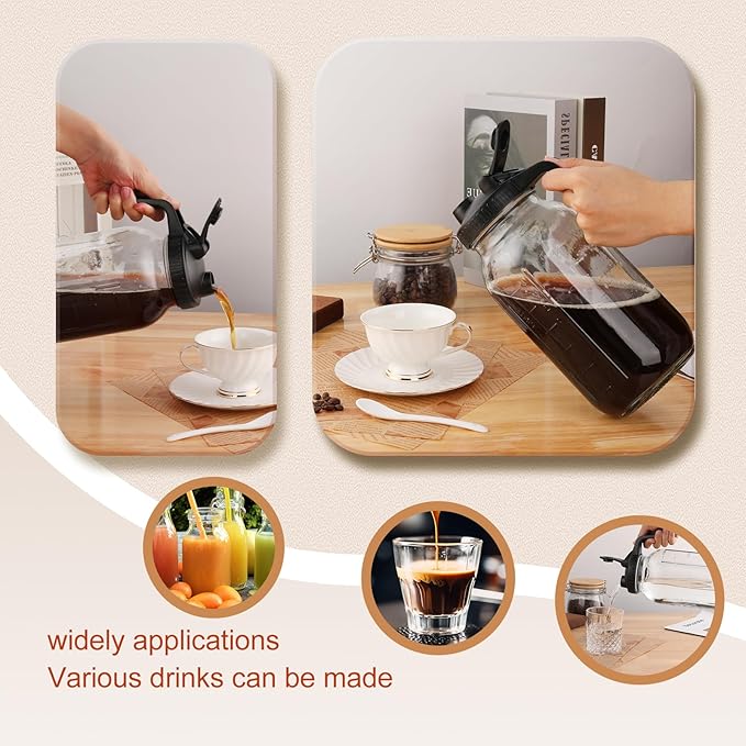 Scidea Cold Brew Coffee Maker, 2 Packs 64oz Mason Jar Pitcher with Durabel Glass & Stainless Steel Mesh Filter, Leak-Proof Glass Pither with Pour Spout Lid