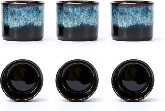 Espresso Cups Set of 6, Demitasse Cups 2.5 Ounces Coffee Mugs, Ceramic Teacups Japanese Tea Cups, Chinese Tea Cups (magic blue exterior)