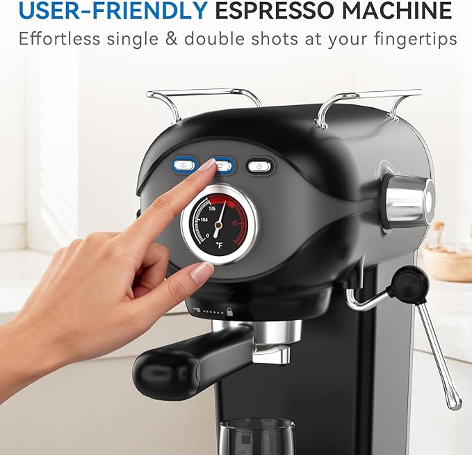 Espresso Machine 20 Bar, Compact Coffee Maker with Milk Frother Steam Wand Professional Espresso Coffee Machine with Removable Water Tank, Latte Cappuccino Machine for Home Office Use, Black