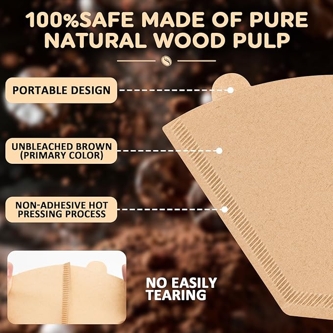 100 Count Coffee Filters, Premium #4 Cone Coffee Filters 8-12 cup, Unbleached Natural Disposable Coffee Filters 4 Cone Paper for Pour Over and Drip Coffee Maker
