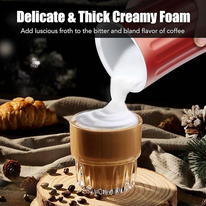 Ovetedot Milk Frother, Upgraded 4-in-1 Milk Frother and Steamer, Hot and Cold Foam Maker and Milk Warmer with Temperature Control & Auto Shut-Off, Frother for Coffee, Latte, Cappuccino, Matcha(Red)
