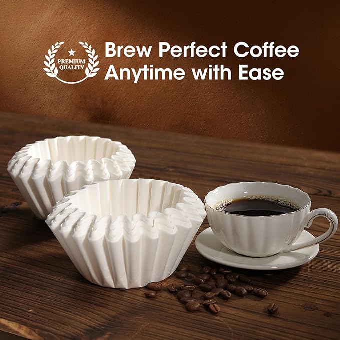 Basket Coffee Filters 8-12 Cup, 100 Count Flat Bottom Paper Filters for Drip Coffee Makers, Compatible with Mr. Coffee, BLACK+DECKER, Cuisinart, White - Package May Vary