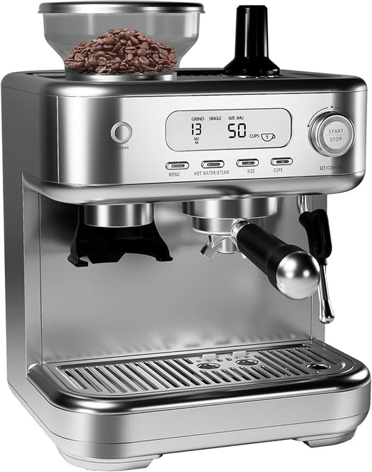 Garvee 16 Inch Espresso Machine, 20 Bar Professional Coffee Maker with Grinder for Home, Coffee Machine with High Power Milk Frother, Digital LCD, Stainless Steel (Single/Double Brew)