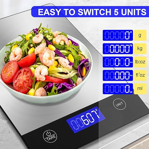 Ionsno Rechargeable Food Scale, 22lb Digital Kitchen Scale for Food in Gram and Ounce, 0.1oz/1g Precise, 304 Stainless Steel, Perfect for Meal Prep, Cooking, and Baking, Batteries and Charging Cable