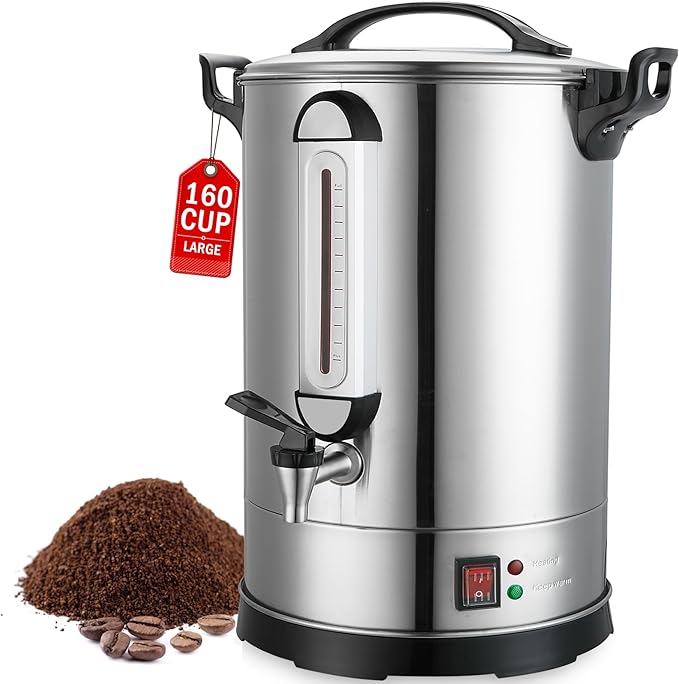 Commercial Coffee Urn 160 Cups Hot Beverage Dispenser 24L Large Coffee Urn Stainless Steel Coffee Maker Dual Layers for Coffee Break Business Catering Church Restaurant