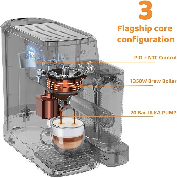 MAttinata Cappuccino Machine 20 Bar, Professional Espresso Machines for Home and Office with Automatic Milk Frothering System, Barista Compact Latte Maker for Coffee Lovers, Stainless Steel-Mattino