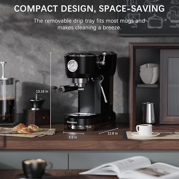 Espresso Machine with Powerful Steam Milk Frother, 20 Bar Coffee Machine for Latte, Cappuccino, Compact Espresso Maker for Home, Fast Heating, 42oz Removable Water Tank, Black