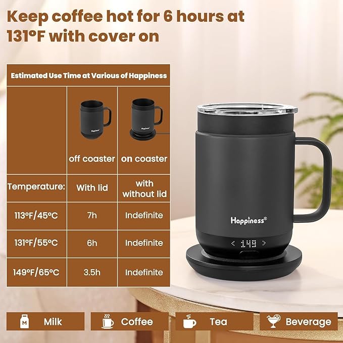 Smart Heated Coffee Mug,16oz Rechargeable Electric Self Heating Temperature Control Coffee Cup