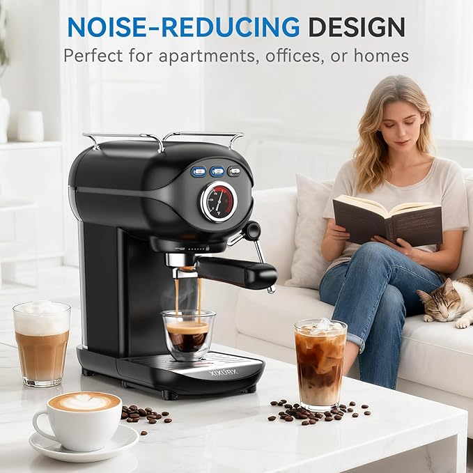 Espresso Machine 20 Bar, Compact Coffee Maker with Milk Frother Steam Wand Professional Espresso Coffee Machine with Removable Water Tank, Latte Cappuccino Machine for Home Office Use, Black