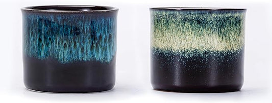 Espresso Cups Set of 2, Ceramic Espresso Cups, Expresso Shots Cups, 2.5oz Tea Cups, Demitasse Cups (2, full magic/full magic blue)