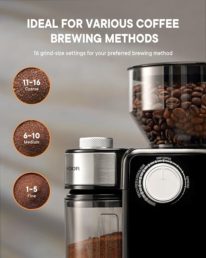 SHARDOR Electric Burr Coffee Grinder 2.0, Adjustable Burr Mill with 16 Precise Grind Setting for 2-14 Cup, Black