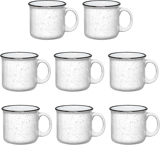 Gifts by Design Set of 8 Ceramic Campfire Mugs – 15 Oz, White – Coffee & Tea Cups for Home, Work, Travel, Camping – Customizable, Great for DIY, Events, Companies