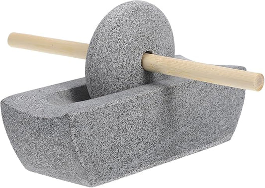 LOGOFUN Traditional Chinese Stone Mill Hand Crank Manual Grinder Accessories for Matcha Tea Spices Home Kitchen Supplies - 12cm