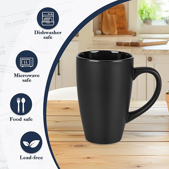 BYCNZB 20oz Extra Large Ceramic Tall Coffee Mugs Set for Coffee Tea Hot Cocoa set of 4 Dishwasher & Microwave Safe (Matte black)