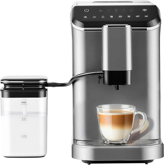 Automatic Espresso Machine, 20 Bar Espresso Maker with Touch Control, 15-Grind Settings Super Automatic Coffee Machine with Integrated Milk Frother, Auto Self-Cleaning
