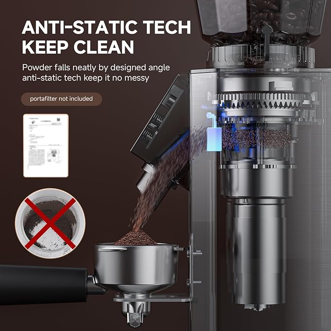 Burr Coffee Bean Grinder for Home Use with 45 Precise Grinding Settings, Espresso Grinder with Height Adjustable Funnel Stand, LED Touch Panel, Anti-static Design, Micro Switch User Friendly