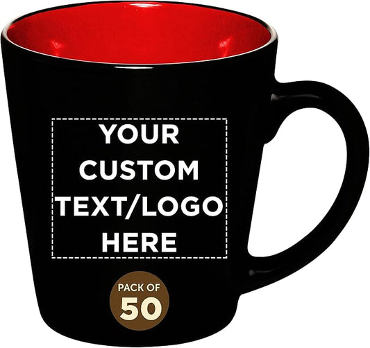 Custom Ceramic Coffee Latte Mugs 12 oz. Set of 50, Personalized Bulk Pack - Perfect for Coffee, Tea, Espresso, Hot Cocoa, Other Beverages - Red